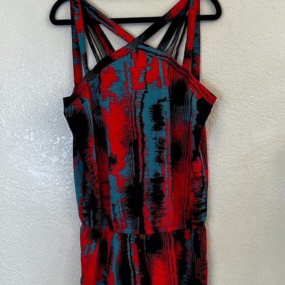 Fabletics Romper Small Liza Silky Stretch Mixed Media Straps Booty Short Pocket - Picture 1 of 9